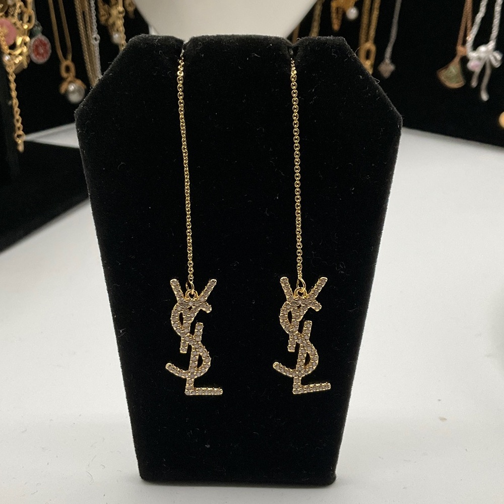 Gold Logo Drop Earrings